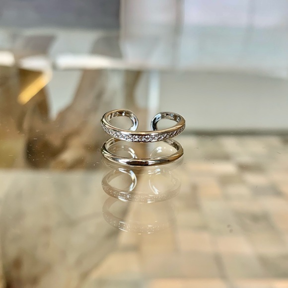 925 Sterling Silver Double Layer Pave Ring - Picture 10 of 12